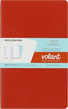 Picture of Moleskine Volant Soft Cover Journal, Set of 2, Plain, Large (5" x 8.25") Coral Orange / Aquamarine Blue - for Use as Journal, Sketchbook, Composition Notebook The Forest Stewardship Council