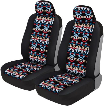 Picture of BDK Aztec Pattern Car Seat Covers for Front Seats, 2-Pack Geometric Print Front Seat Cover Set with Matching Headrest, Sideless Design for Easy Installation, Universal Fits Most Cars Trucks Vans SUVs