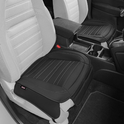 Picture of Motor Trend Seat Covers for Cars Trucks SUV, Faux Leather 2-Pack Black Padded with Storage Pockets, Premium Interior Car Seat Cover