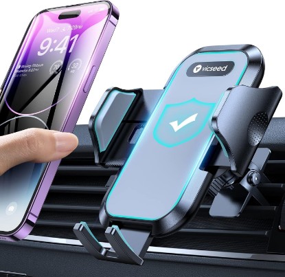 Picture of VICSEED [Upgrade Strongest Grip Car Vent Phone Mount, Phone Holder for Car | Safety Cert,Double-Lock Metal Clip, Air Vent Phone Holder for iPhone 17 Pro & All Smartphones,for Horizontal & Vertical Vent Global Recycled Standard