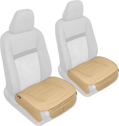 Picture of Motor Trend Seat Covers for Cars Trucks SUV, Faux Leather Beige Padded Seat Covers with Storage Pockets, Premium Interior Car Seat Cover, 2 x Front Seat Covers
