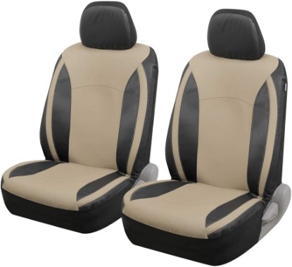 Picture of Motor Trend Beige Faux Leather Car Covers for Front Seats – Premium Automotive Bucket Seat Covers, Made for Vehicles with Removable Headrests, Interior Covers for Truck Van SUV