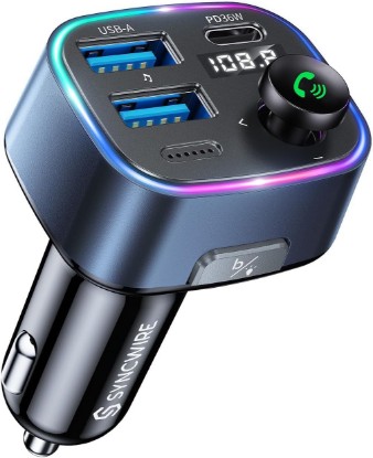 Picture of SYNCWIRE Bluetooth 5.4 FM Transmitter Car Adapter 48W(PD 36W & 12W) [Light Switch] [Hi-Fi Deep Bass] [Fast Charging] Wireless Radio Music Adapter LED Display Hands-Free Calling Support USB Drive