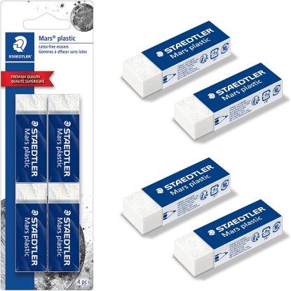 Picture of STAEDTLER Mars Plastic Vinyl Erasers (4-Pack), White Erasers for Clean & Precise Results - Latex-Free, Minimal Crumbling, Made in Peru