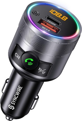 Picture of SYNCWIRE Bluetooth 5.4 FM Transmitter for Car, 38W PD&QC3.0 Dual USB Charging Bluetooth Car Adapter Microphone & Bass Sound MP3 Music Player FM Kit with Hands-Free Calling