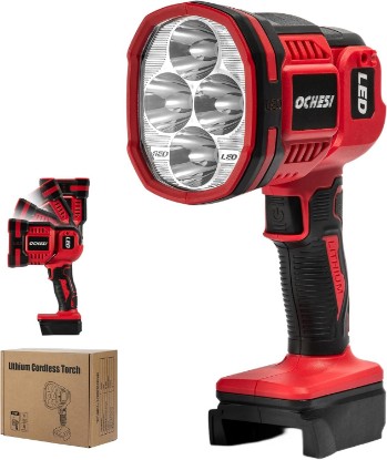 صورة Cordless LED work light compatible with Milwaukee 18V Battery, 1500LM Handheld Spotlight with 550 Yard Distance, Flashing mode and Pivoting Head for Workshop, Camping, Jobsites (Battery Not Included)