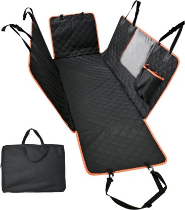 Picture of Amazon Basics Dog Car Seat Cover for Back Seat, Scratch-Resistant Nonslip Hammock with Side Flaps and Seatbelt Openings for Cars, SUVs, and Trucks, Black