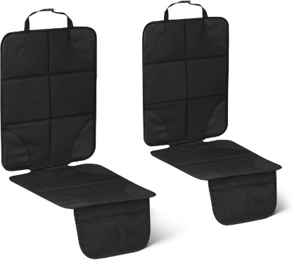 Picture of Amazon Basics Car Seat Protector, Reinforced PVC Corners, Mesh Storage Pockets, Non-Slip, Adjustable Straps, Black, 2-Pack
