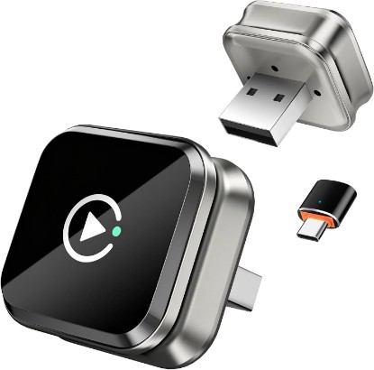Picture of Apple CarPlay Wireless Adapter, 2-in-1 for Android Auto, Gunmetal | Skip the phone cable after setup and use factory-wired CarPlay or Android Auto wirelessly on daily drives