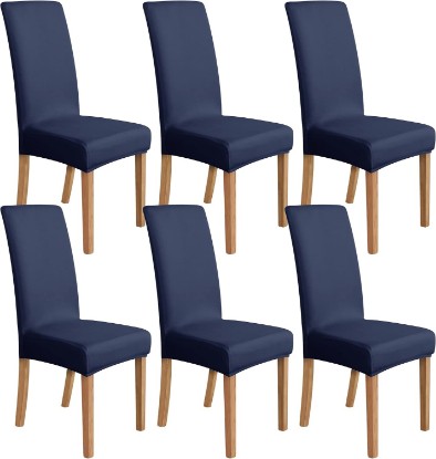 صورة Amazon Basics Dining Chair Covers, Stretch Parson Chair Slipcover, Removable Washable Chair Protector for Home/Restaurant/Banquet, Navy, 6-Pack