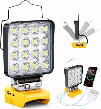 Picture of Cordless LED Work Light Compatible with Dewalt 20v Battery, 112W 11200LM | Tool Only,Portable Flashlight LED Flood Battery Light with USB A & USB C Charging Output Port Outdoors Job Site