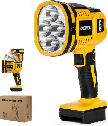 Picture of Cordless LED work light compatible with Dewalt 20V Battery, 1500LM Handheld Spotlight with 550 Yard Distance, Flashing mode and Pivoting Head for Workshop, Camping, Jobsites (Battery Not Included)
