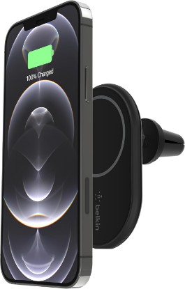 Picture of Belkin 10W Magnetic Wireless Car Charger, Vent Phone Mount | iPhone 17/16/15/14 compatible, Pixel 10, power adapter included, hands-free driving, air vent mount