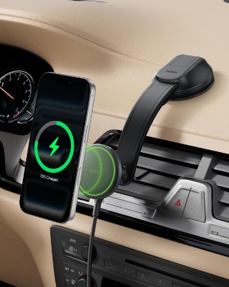 صورة Belkin Qi2 15W Magnetic Wireless Dash Mount, Fast Charging Car Charger | MagSafe Compatible, iPhone 15/16/17, Samsung Galaxy S26, AirPods, iPads, MacBook, Chromebook, Car Phone Charger