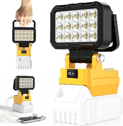 Picture of 6000 Lumen 40W LED Work Light Compatible with Dewalt 20V Max Battery, Cordless Jobsite Flood Light with Dual USB-A Charging Ports, Bright Portable Outdoor Flashlight (Battery Not Included)