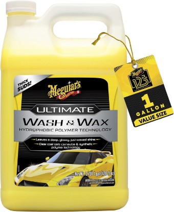 Picture of Meguiar's Ultimate Wash and Wax, 1 Gallon | Car Wash Soap and Wax ,Cleans & Shines in One Step, Shine & Protect with an Enhanced pH Balanced Car Paint Cleaner