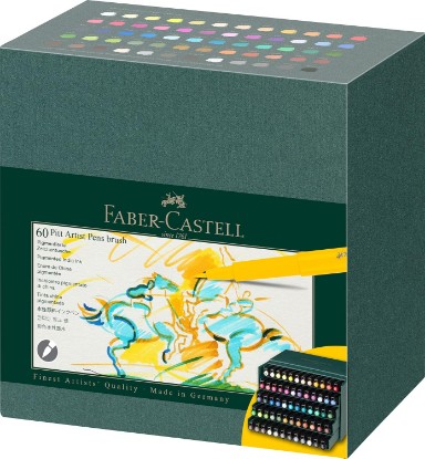Picture of Faber-Castell Art & Graphic Pitt Artist Pen Brush India Ink Pen, Multicoloured, Studio Box Of 60, For Art, Craft, Drawing, Sketching, Home, School, University, Colouring