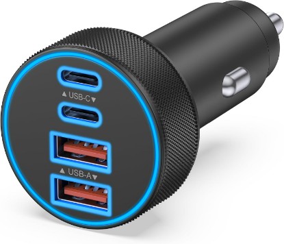 Picture of USB C Car Charger, 4-Port 90W Super Fast Charging Cigarette Lighter Adapter | [4 in 1] Dual 45W USBC & USB-A, Multiport Car Phone Charger Accessories, for iPhone 17 16 15 14 13 12, iPad, Galaxy, Tablet