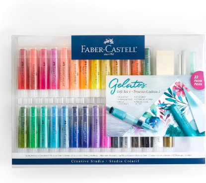 Picture of Faber-Castell Gelatos Gift Set: 28 Watercolor Gel Crayons and Art Supplies for Painting, Drawing & Journaling, Versatile Art Pigment Crayons, Gel Sticks for Mixed Media