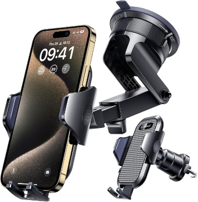 Picture of [True Military-Grade] Car Phone Holder VANMASS [Upgraded Strongest Suction&Clip] Cell Phone Mount for Dashboard Windshield Vent Kit, Truck Cradle Stand for iPhone 17 Pro Max 16 15 14 Android,Ink Black