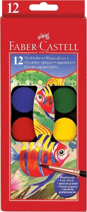Picture of Faber-Castell Watercolor Paint Set | 12 Washable Watercolor Paints & Paintbrush | Kids Art Supplies for Painting, Mixing Colors, School Projects & Creative Expression (Ages 3+)