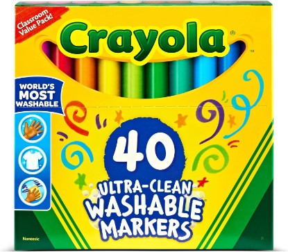 Picture of Crayola Ultra Clean Washable Markers (40ct), Teacher School Supplies for Kids, Broad Line Colored Markers, Art Marker Set, Ages 3+