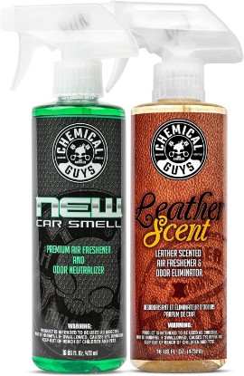 Picture of Chemical Guys New Car & Leather Scent Air Freshener Combo Pack, 2 Items | Two signature scents refresh interiors while neutralizing odors, one new car and one leather, for any vehicle