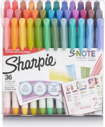 Picture of Sharpie Note Chisel Tip Pastel Markers & Highlighters, Assorted Colors Markers Set, Back to School Supplies & Teacher Essentials, Bulk 36 Pack