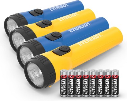 صورة EVEREADY LED Flashlights (4-Pack), Bright Flashlights for Emergencies and Camping Gear, Flash Light with AA Batteries Included, Blue/Yellow (4-Pack)
