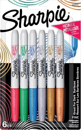 Picture of Sharpie Metallic Permanent Markers, Fine Tip, Assorted Colors, 6 Count - Arts & Crafts, Quick Drying, Great for Dark Surfaces