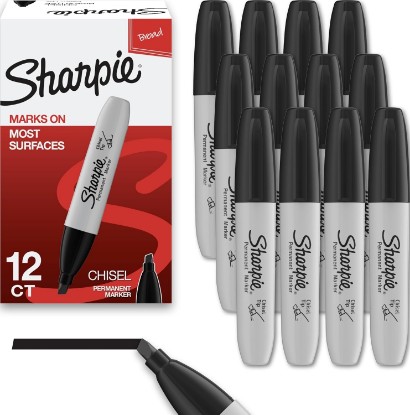 Picture of Sharpie Permanent Markers, Chisel Tip, Black, 12 Count - Home, School, Office Supplies