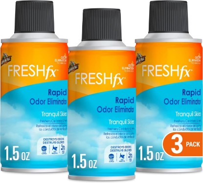 Picture of Armor All FRESH fx Rapid Odor Eliminator, Fogger Car Air Freshener, 3 Pack | Tranquil Skies scent with odor elimination technology freshens interiors and vents; 1.5-ounce car odor remover