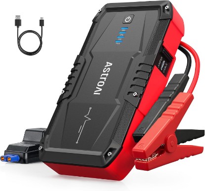 Picture of AstroAI S8 Car Battery Jump Starter 1500A – Portable 12V Lithium Jump Box | BOOST for Dead Battery, 3 Mode Flashlight, Power Bank & Smart Jumper Cables - for 6.0L Gas and 3.0L Diesel Engine, Red