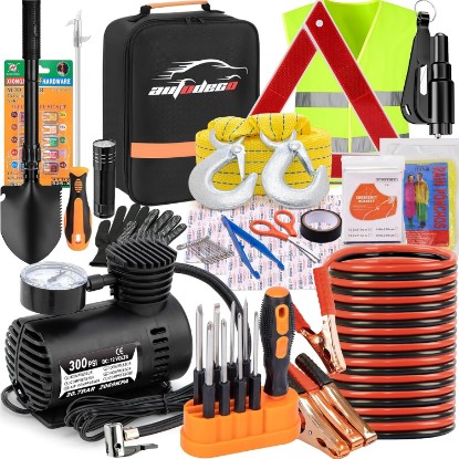 صورة Car Emergency Roadside Assistance Kit with Jumper Cables Tire Inflator Automotive Kit for Car Vehicle