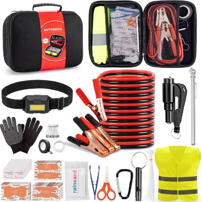 Picture of Car Roadside Emergency Kit, Portable Car Safety Kit Car Kits for Emergency, Black