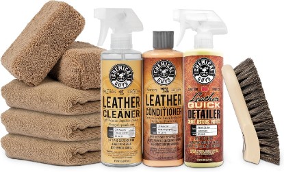 Picture of Chemical Guys 9-Piece Leather Cleaner & Conditioner Kit for Car Interiors | Cleans then conditions seats, furniture, jackets and boots, brushes and towels included for many leather types