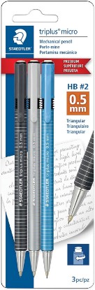 Picture of STAEDTLER triplus Micro 0.5mm Mechanical Pencils 3-pack: Retractable & Refillable #2 Mechanical Pencils with Twist Erasers, Ergonomic Triangular Grip for Writing, Drawing, Engineering & Drafting