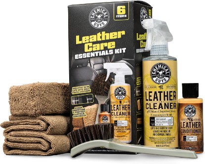 Picture of Chemical Guys Car Leather Care Kit, Cleaner, Conditioner & Tools, 6 Pc | Leather cleaner, conditioner, brush and towels to clean, soften and protect seats and trim, six-piece kit