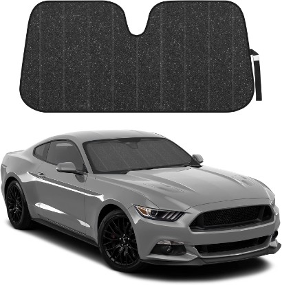 Picture of BDK AS-2511 Front Windshield Shade-Accordion Folding Auto Sunshade for Car Truck SUV-Blocks UV Rays Sun Visor Protector-Keeps Your Vehicle Cool-57 x 27 Inch, Black Glitter