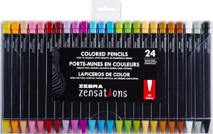 Picture of Zebra Pen Zensations Colored Mechanical Pencil, Assorted, #2, 2.0mm, 24-Pk | Triangular Barrel Prevents Rolling, Refillable, Ideal for Coloring and Drawing and School Supplies (08124)