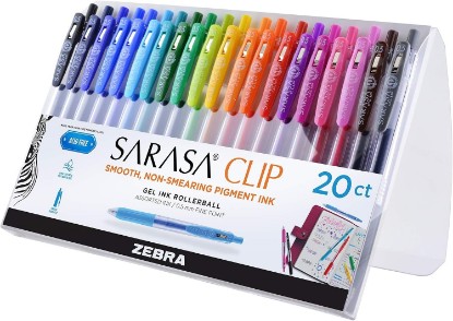 Picture of Zebra Pen SARASA Clip Retractable Gel Pen, Rainbow Assorted Ink, 20-Pk | Fine 0.5mm Point Tip, Vibrant Ink, Ideal for Planners, School and Office Supplies, Journaling and Note-Taking (47220)