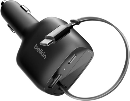 صورة Belkin 75W USB C Car Charger, with 2.5ft. Retractable Cable | iPhone 15/16/17, Samsung Galaxy S26, AirPods, iPads, MacBook, Chromebook, Car Phone Charger