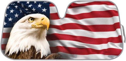 Picture of BDK USA Patriotic American Flag Sun Visor for Car Windshield Cover - Bald Eagle Truck Window Shade 4th of July Car Flag Sun Visor for Truck Windshield Sunshade - Accordion Windshield Sun Shade 58 x 28