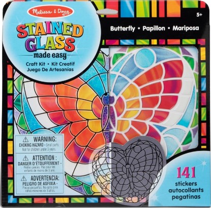 صورة Melissa & Doug Stained Glass Made Easy Activity Kit: Butterfly - 140+ Stickers Kids Sticker Stained Glass Craft Kit; Sun Catchers for Kids Ages 5+
