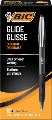 Picture of BIC Glide Black Retractable Ballpoint Pens, Medium Point, 12-Count Pack | Comfortable Rubber Grip, Convenient Retractable Design, Ultra Smooth Writing, Versatile for Work, School, Or Home