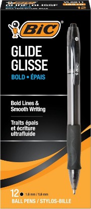 Picture of BIC Glide Bold Black Ballpoint Pens, Bold Point, 1.6 mm, 12-Count | Full Grip Design for Comfort | Retractable Design for Convenience | Ultra-Smooth Ink for Reliable Performance