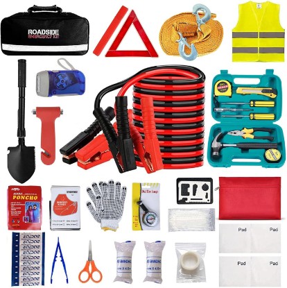 Picture of Car Emergency Roadside Tool Kit with Jumper Cable Shovel,Auto Truck Vehicle Assistant Safety Kit Bag for Men Women with First Aid Kit, Winter Basic Automobile Road Side Kit