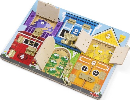 صورة Melissa & Doug Latches Wooden Activity Board - Montessori Busy Board for Preschool Toys, Sensory Toys for Kids, Learning Resources for Ages 3+