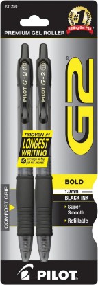 Picture of PILOT G2 Premium Gel Pens, Bold Point 1.0mm, Black Ink, 2-Pack | Write more, gel pens 1.0 for notes and journaling, quick drying, refillable and retractable rolling ball, pens black ink