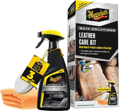 Picture of Meguiar's Leather Car Care Kit | Includes Premium Car Leather Cleaner & Conditioner, Drill Backing Plate, Cleaning Disc, Microfiber to Effectively Deep Clean